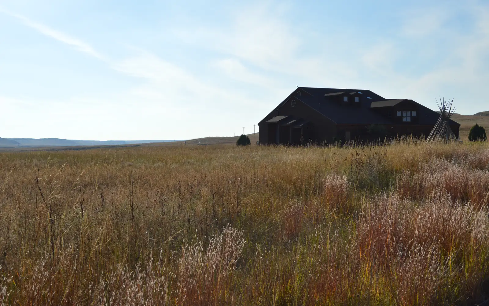 The visitor center sits in the middle of mixed grass prairie.