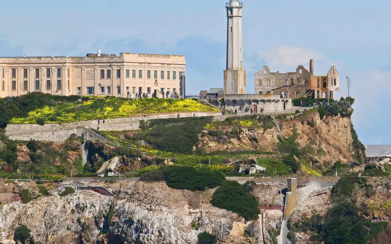 View of the Alcatraz Lighthouse and Island from the water