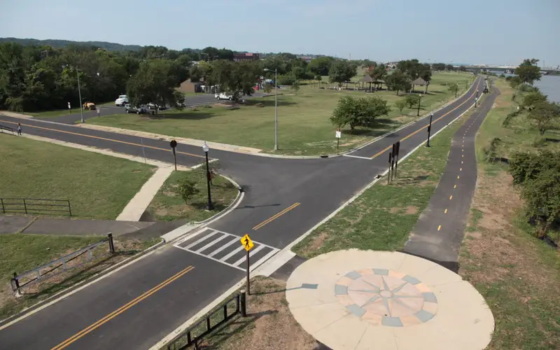 Aerial view of Anacostia Drive and the playground