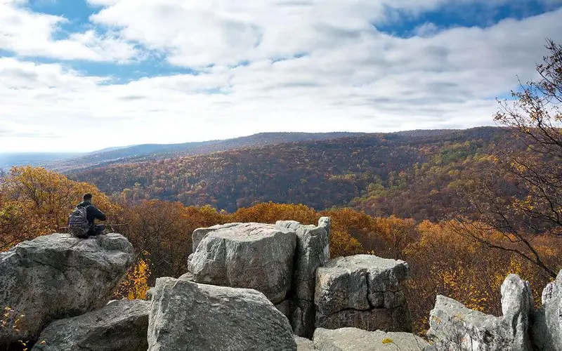 Rock formation with mountains in the background