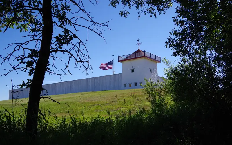 View from Missouri River bottoms of Southwest bastion