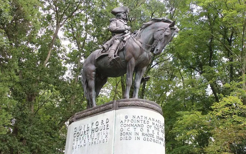 Bronze and granite monument of General Nathanael Greene on horseback
