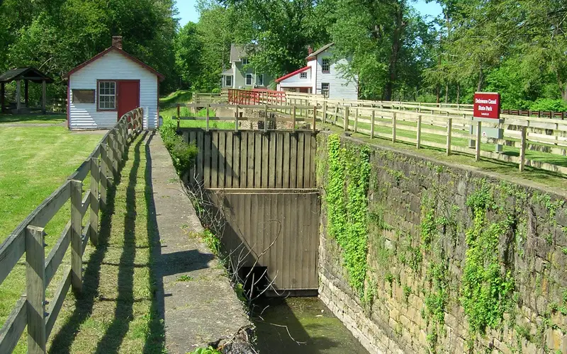 A rural boat lock with a gate