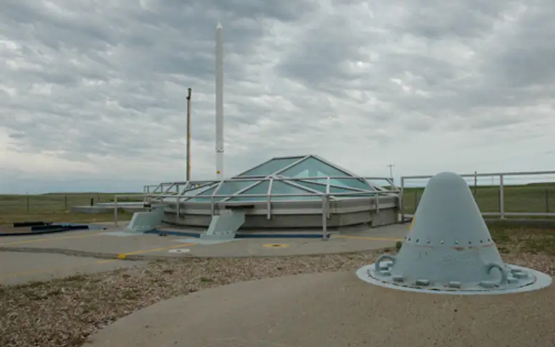 Glass structure over the silo allows visitors to look down at the missile