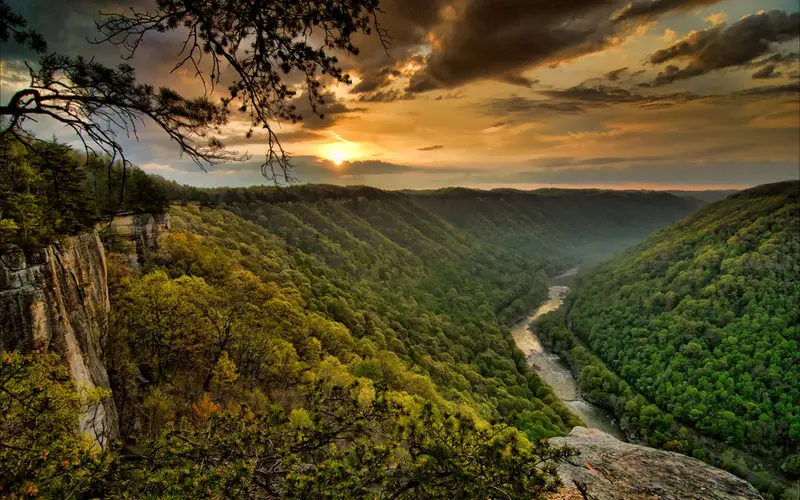 sun rising over the New River Gorge