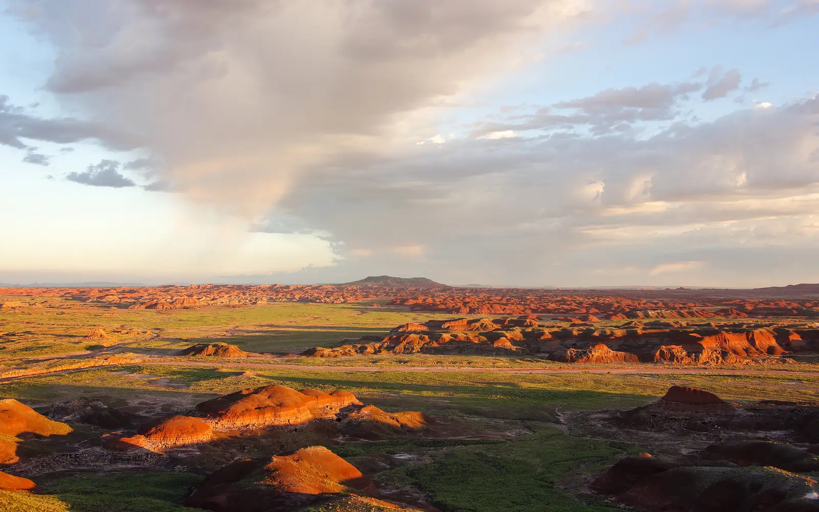 Sunlit Painted Desert hills of the Petrified Forest National Wilderness Area