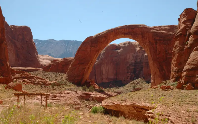 A large sandstone arch - a natural bridge.
