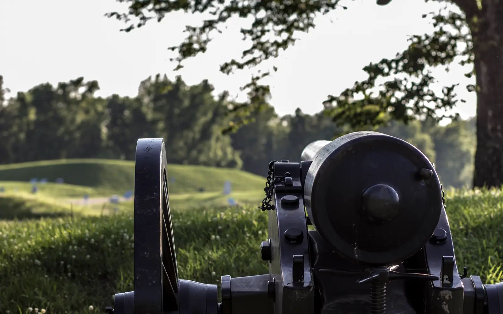 Union cannon aimed at Confederate lines